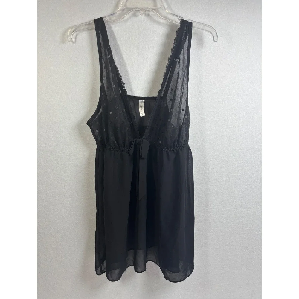 Cacique Black Polka Dot Mesh Babydoll Chemise Lingerie 18/20 Plus Size